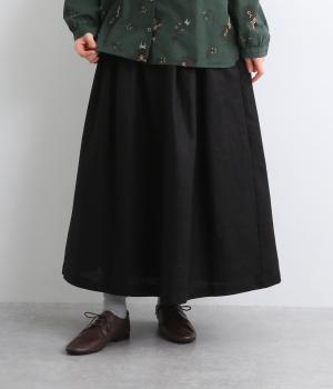 【tukuroi by SUN VALLEY】リネンコットンツイル　ギャザースカート(クロ-F)