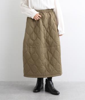 コットンローン中わたキルティングコクーンスカート(カーキ-F)
