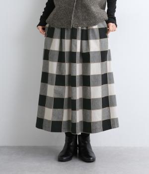 コットンモール糸　ブロックチェックスカート(エクリュ×クロ-F)