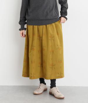 コットン平織起毛 総柄刺繍スカート(マスタード-F)