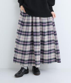 コットン綾織起毛チェックスカート(グレージュ-F)