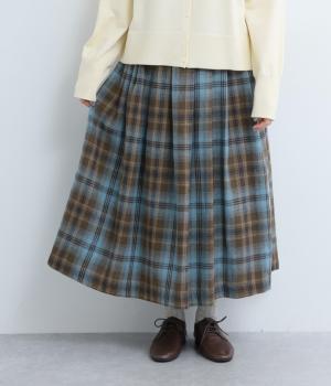 ポリエステルコットン綾織起毛チェック柄スカート(ブラウン-F)