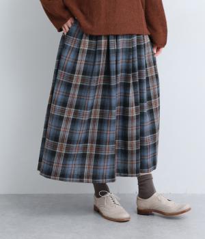 ポリエステルコットン綾織起毛チェック柄スカート(ブルー-F)