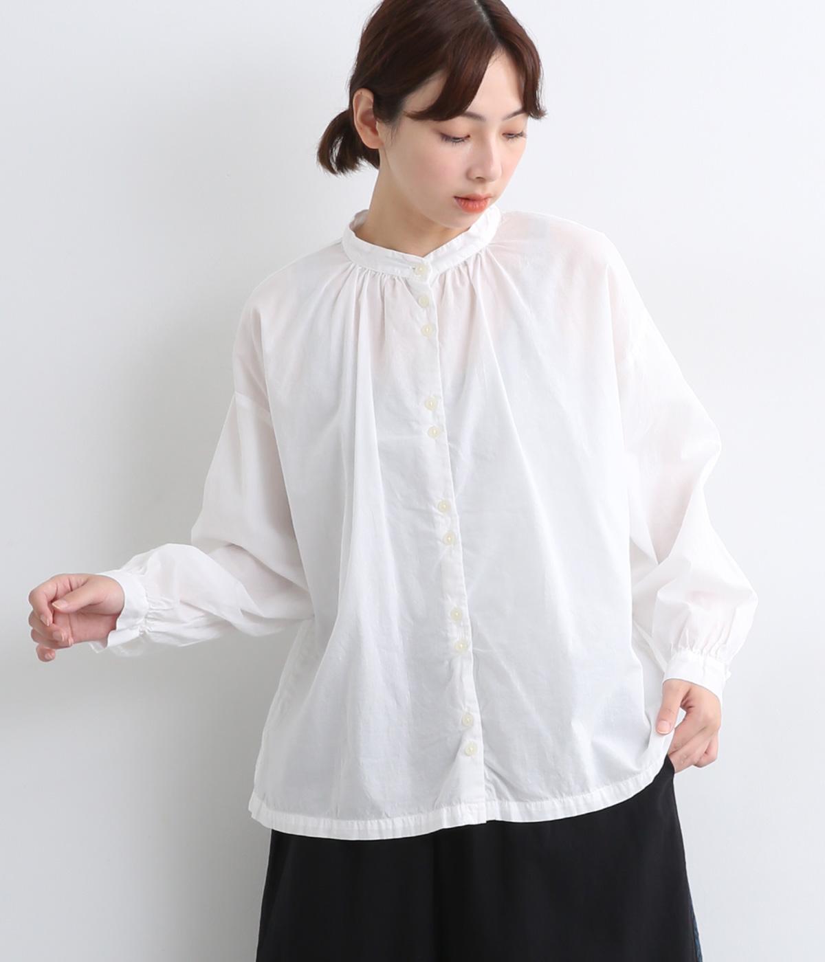 コットンローン日本製品染　ダブルボタンブラウス(オフシロ-F)