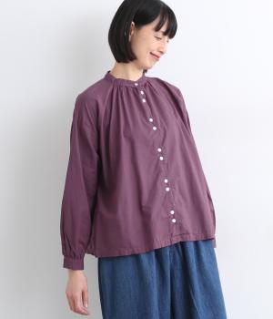 コットンローン日本製品染　ダブルボタンブラウス(ドライパープル-F)