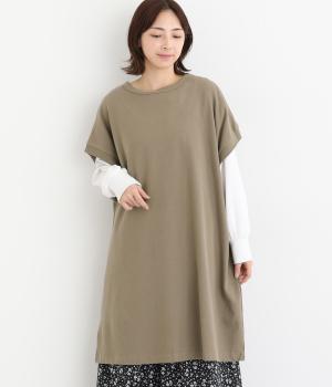 コットン変わり編みリブ裏毛　2wayスリットロングベスト(モカブラウン-F)