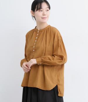 コットンボイル日本製品染　スタンドカラーブラウス(ダスティオレンジ-F)