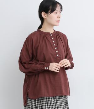 コットンボイル日本製品染　スタンドカラーブラウス(ガーネット-F)