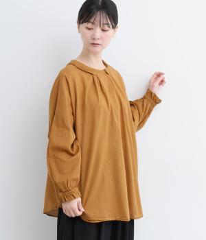 コットンボイル日本製品染　2way丸襟ワイドブラウス(ダスティオレンジ-F)