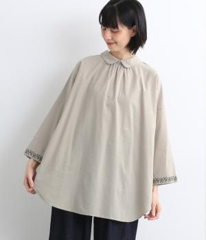 コットン平織ライン刺繍　2way丸襟プルオーバー