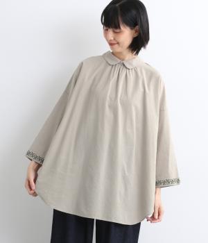 コットン平織ライン刺繍　2way丸襟プルオーバー(ミントベージュ-F)