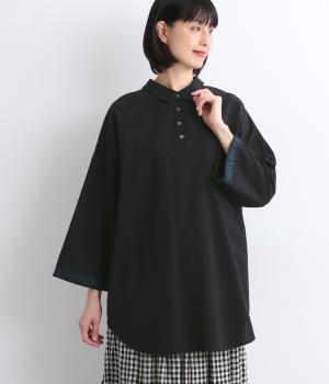 コットン平織ライン刺繍　2way丸襟プルオーバー(スミクロ-F)