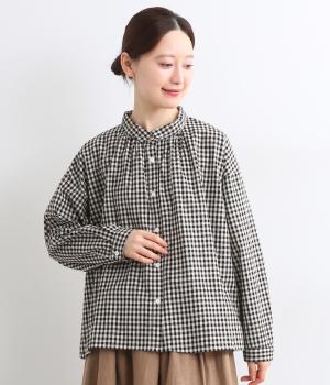 コットンリネン平織　ブラウス(キナリ×クロ-F)