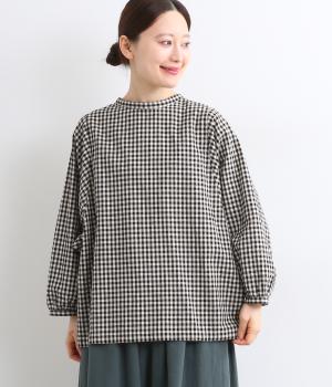 コットンリネン平織　2wayドルマンワイドブラウス(キナリ×クロ-F)