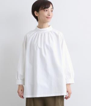 コットンオックス日本製品染　モックネックブラウス(シロ-F)