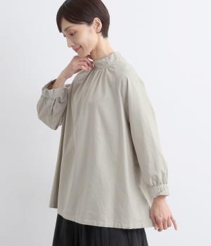 コットンオックス日本製品染　モックネックブラウス(ライトグレー-F)