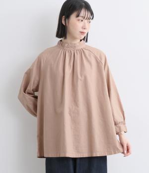 コットンオックス日本製品染　モックネックブラウス(ローズピンク-F)