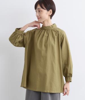 コットンオックス日本製品染　モックネックブラウス(モスカーキ-F)