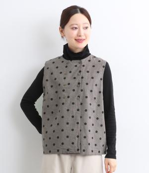 コットンリネン平織　2wayベスト(グレードット-F)