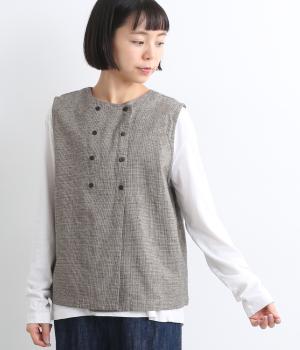 コットンリネン平織　2wayベスト(千鳥-F)
