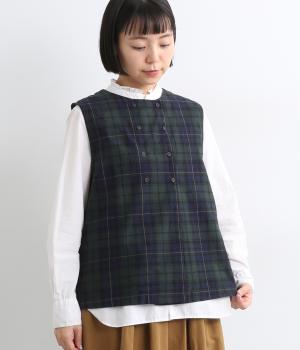コットンリネン平織　2wayベスト(ブラックウォッチ-F)