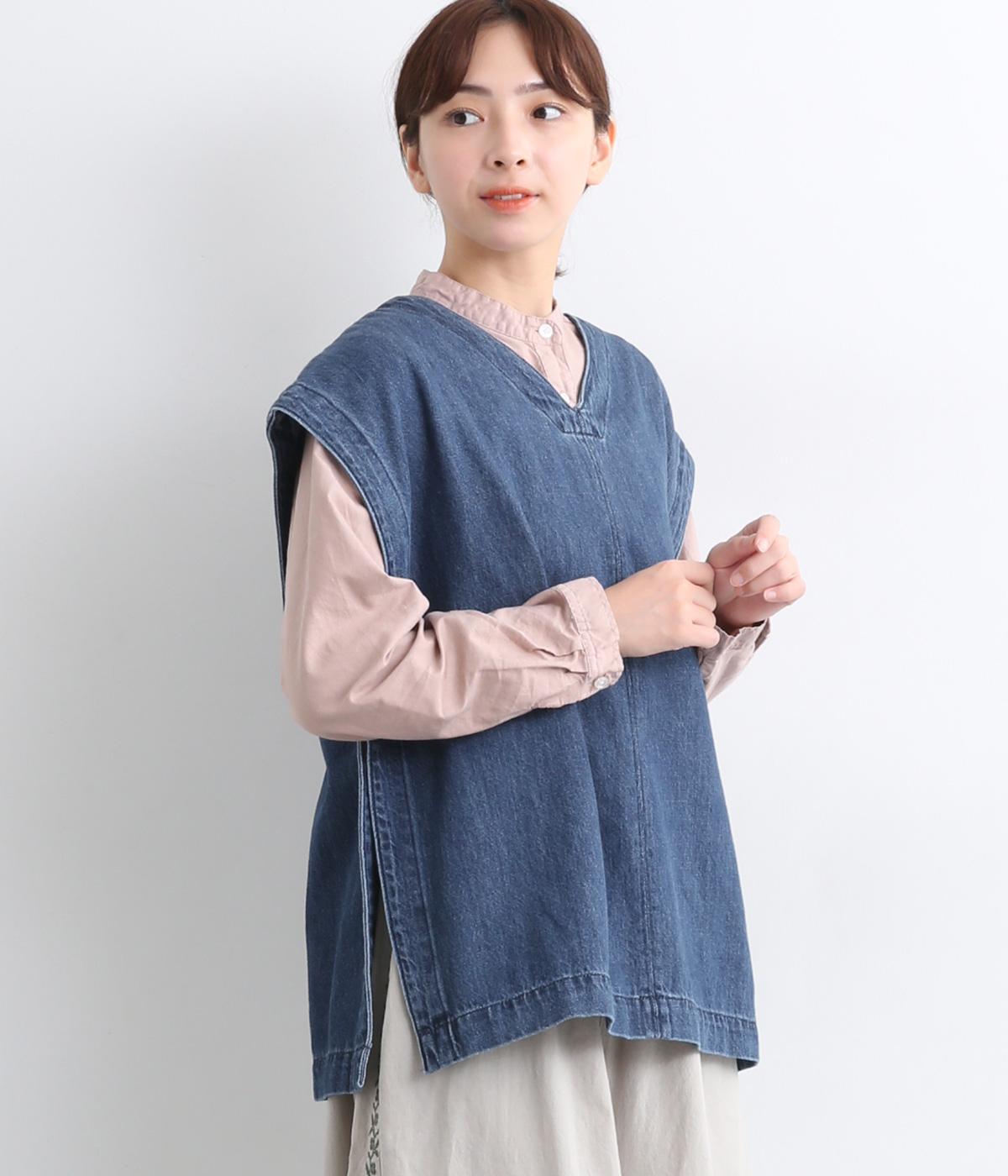 コットン甘織デニム　2wayベスト(ブルー-F)