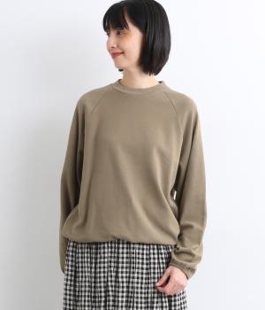 コットン変わり編みリブ裏毛　ラグランワイドプルオーバー(モカブラウン-F)