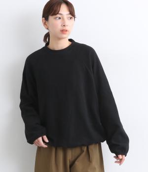 コットン変わり編みリブ裏毛　ラグランワイドプルオーバー(クロ-F)