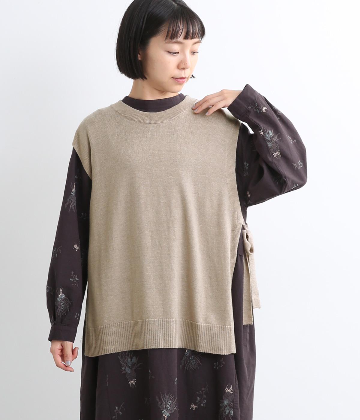 四者混ハイゲージ　サイドリボンベスト(ベージュ-F)