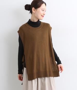 四者混ハイゲージ　サイドリボンベスト(コーヒーブラウン-F)