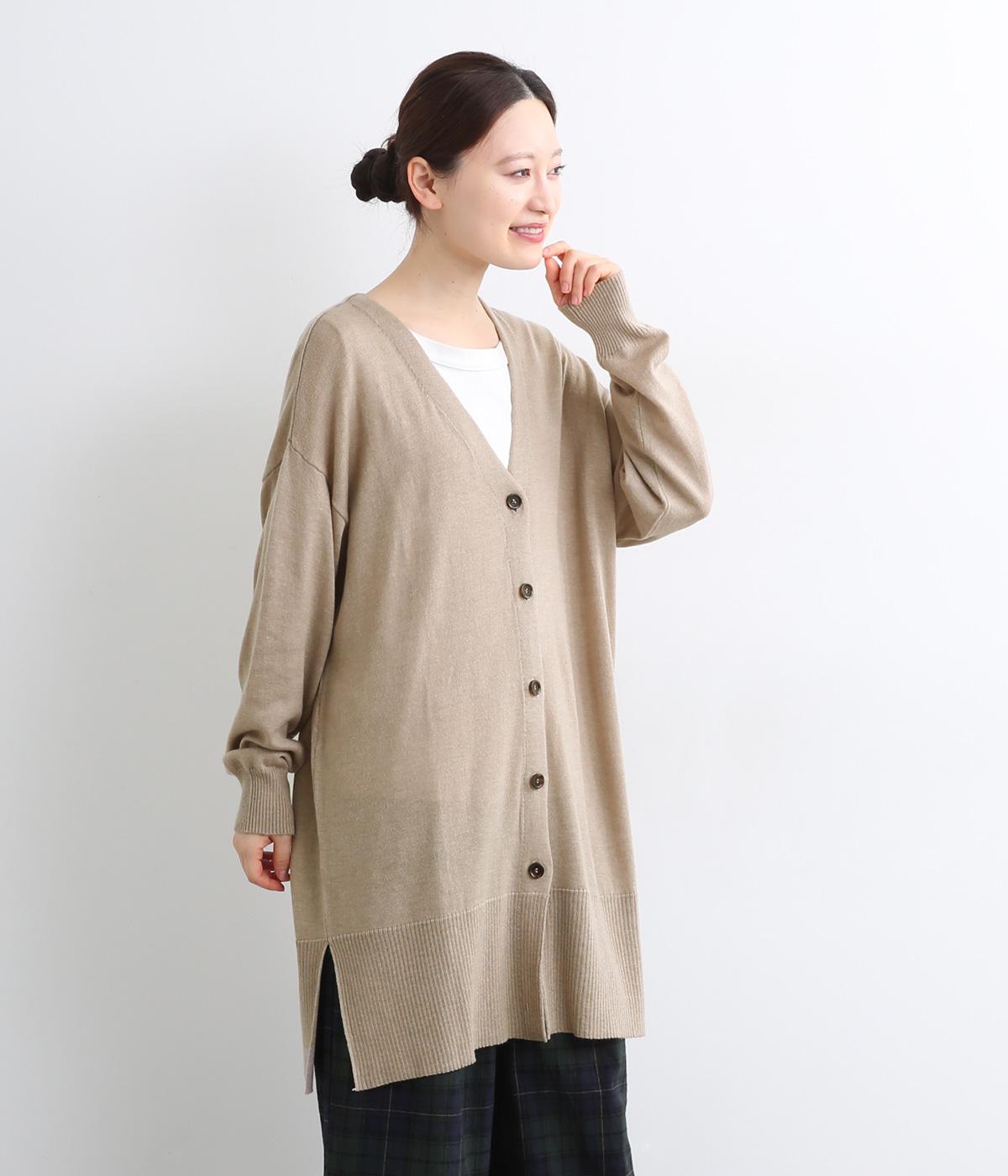 四者混ハイゲージ　ロングカーディガン(ベージュ-F)