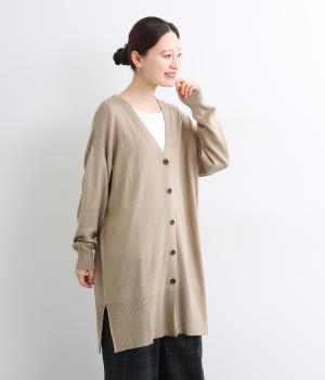四者混ハイゲージ　ロングカーディガン(ベージュ-F)
