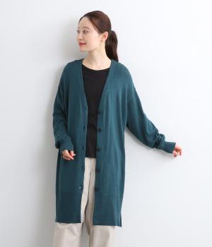 四者混ハイゲージ　ロングカーディガン(ブルーグリーン-F)