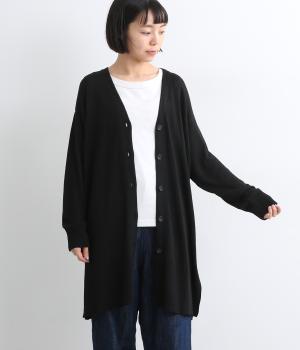 四者混ハイゲージ　ロングカーディガン(クロ-F)
