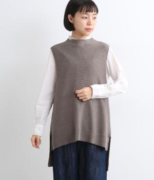 アクリルコットンガーダー編み　モックネックニットベスト
