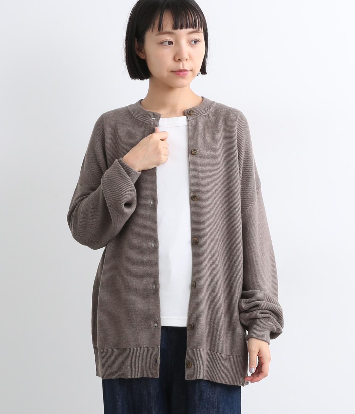 アクリルコットンガーダー編み　ニットカーディガン(モカグレー-F)
