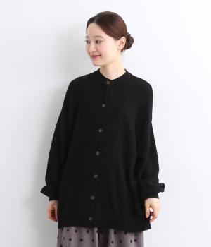 アクリルコットンガーダー編み　ニットカーディガン(クロ-F)