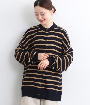 アクリルコットンガーダー編み　ニットカーディガン(ネイビー-F)