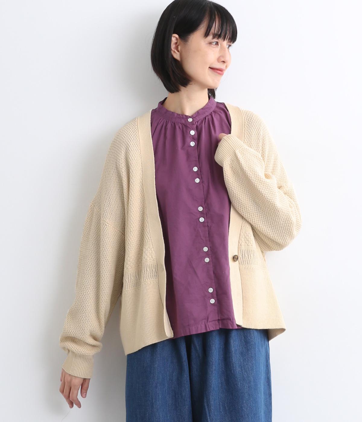 アクリルコットン模様編み　ニットカーディガン(クリーム-F)