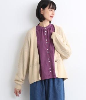 アクリルコットン模様編み　ニットカーディガン(クリーム-F)