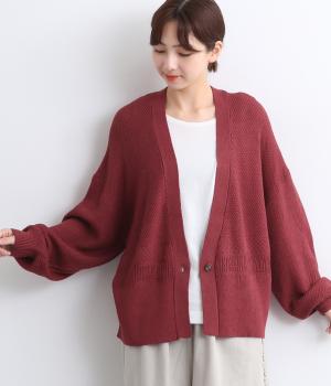 アクリルコットン模様編み　ニットカーディガン(ラズベリーローズ-F)