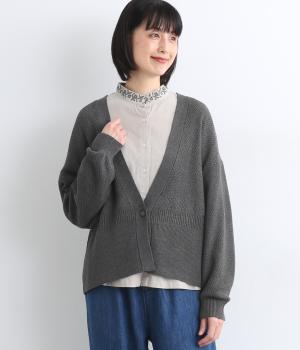 アクリルコットン模様編み　ニットカーディガン(チャコール-F)