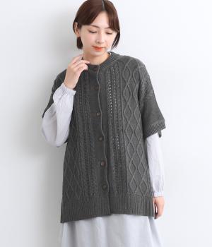 アクリルコットン模様編み　ニットワイドカーディガン