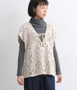 かぎ針編み　2wayベスト(アイボリー-F)