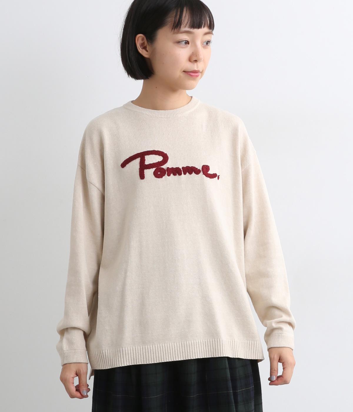 ニードルパンチ刺繍　ニットプルオーバー(アイボリー-F)