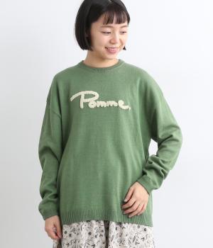 ニードルパンチ刺繍　ニットプルオーバー(グリーン-F)