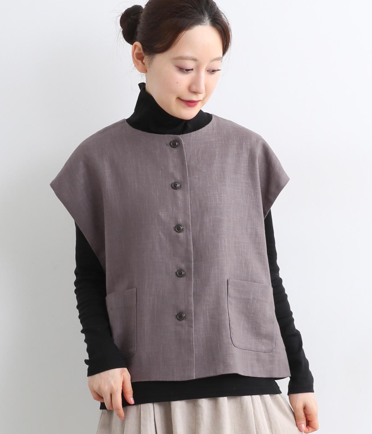 【tukuroi by SUN VALLEY】リネンコットンツイル　ベスト(モーヴグレー-F)