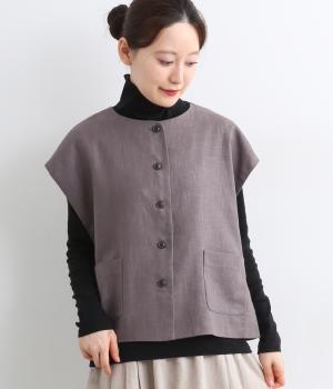 【tukuroi by SUN VALLEY】リネンコットンツイル　ベスト(モーヴグレー-F)