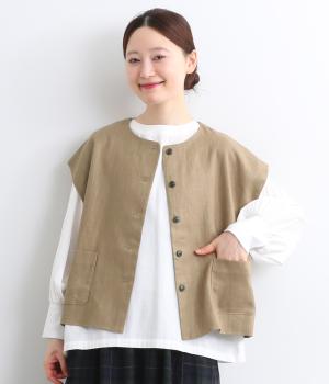 【tukuroi by SUN VALLEY】リネンコットンツイル　ベスト(ベージュ-F)