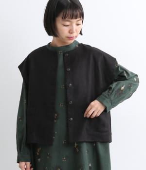 【tukuroi by SUN VALLEY】リネンコットンツイル　ベスト(クロ-F)